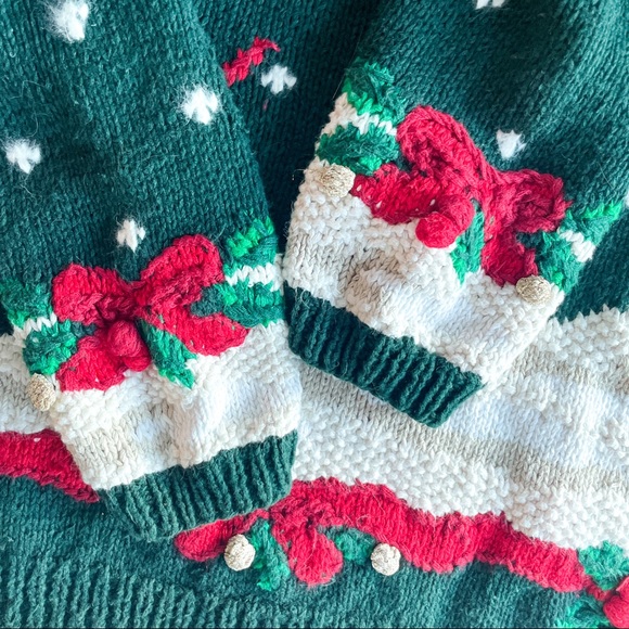 Knit Pull Over Ugly Christmas sweater Holiday Party, Reindeer Red, Green, White - Picture 5 of 13